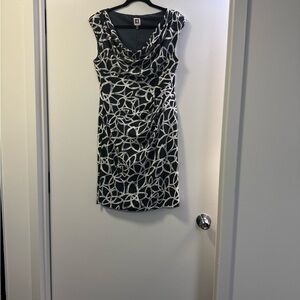 Anne Klein Gray and White Cowl Neck Midi Dress